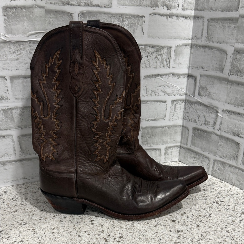 Old West Dark Brown Leather Western Heeled Boots